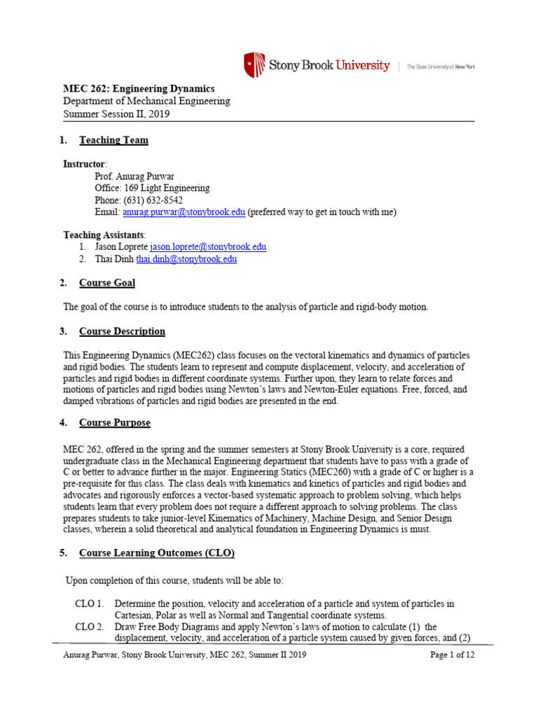 MEC 262: Engineering Dynamics Overview | PDF | Force | Acceleration