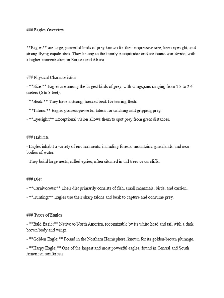 Eagles: Characteristics, Habitat, and Types | PDF
