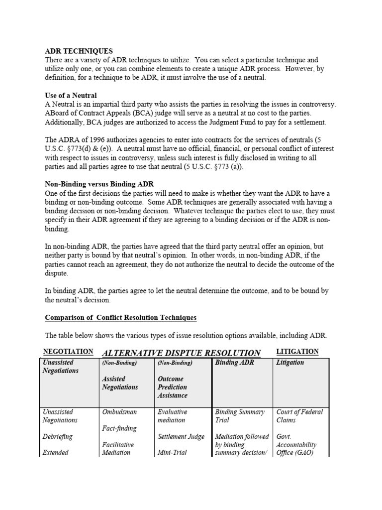 ADR Techniques and Processes Guide | PDF | Mediation | Alternative ...