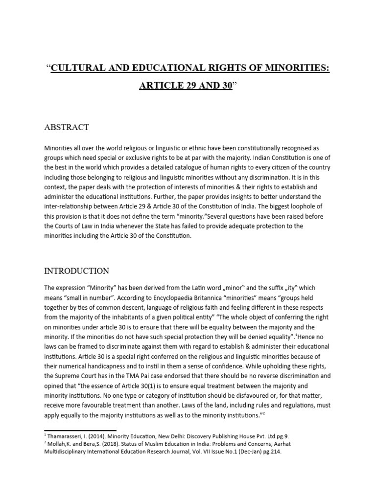 Cultural and Educational Rights of Minorities Paper | PDF | Minority ...