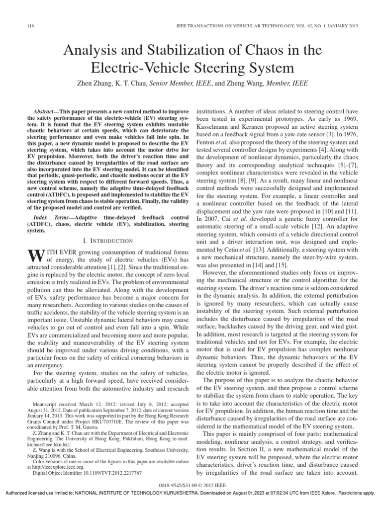 Stabilizing Chaos in EV Steering Systems | PDF | Chaos Theory | Control ...