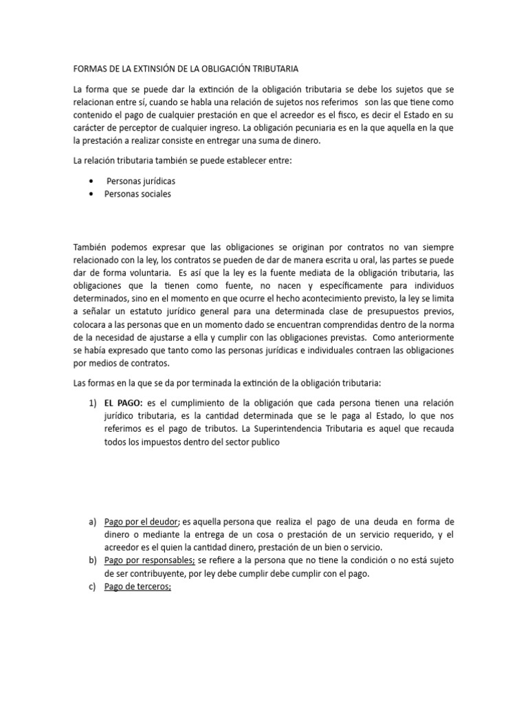 Extinción de Obligaciones Tributarias | PDF | Pagos