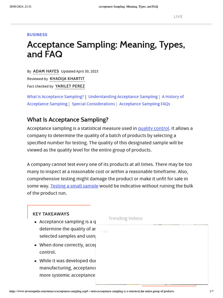 Acceptance Sampling - Meaning, Types, and FAQ | PDF | Statistics ...