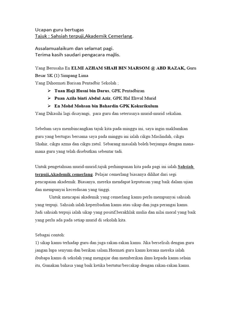 Ucapan Guru Bertugas Pdf