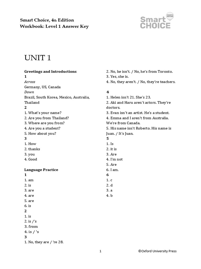 Smart Choice 4e Level 1 Answer Key | PDF | Convenience Store