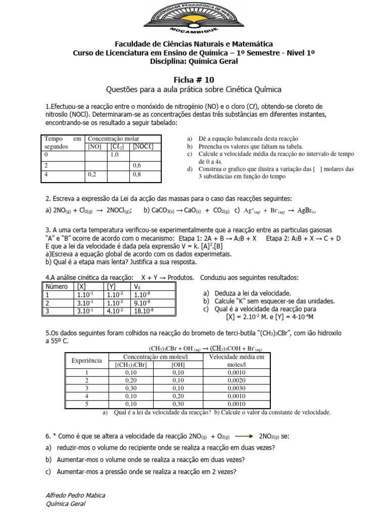 Questões de Cinética Química 2024 | PDF | Reações químicas | Química