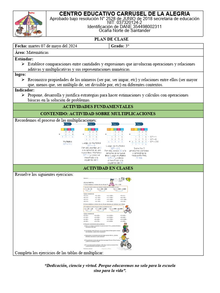 Plan de Clases para Tercer Grado 2024 | PDF | Escuelas | María, madre ...