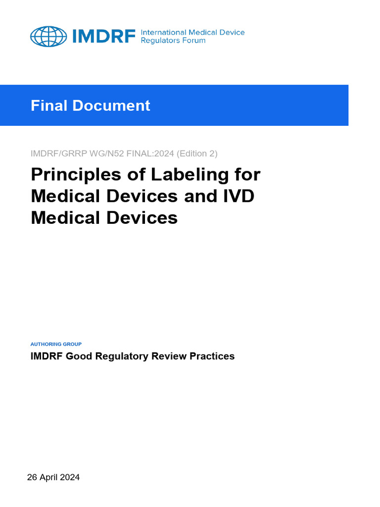 Imdrf grrp wg n52 edition 2 principles of labelling for medical