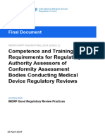 Competence and Training Requirements For Regulatory Authority Assessors of Conformity Assessment Bodies Conducting Medical Device Regulatory Reviews