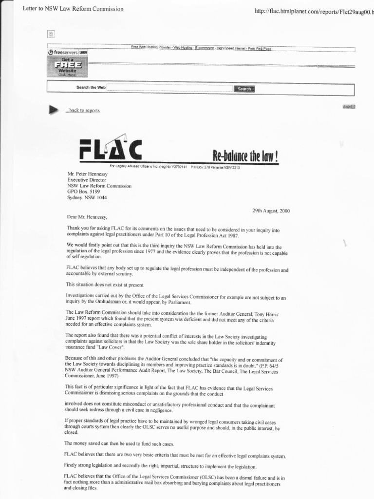 FLAC Letter - EXAMPLES WHERE NSW OLSC SHOULD HAVE REFERRED MATTERS TO ...