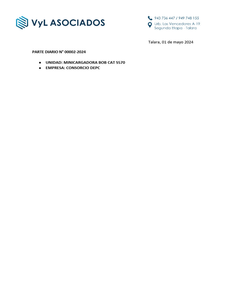 Reporte 001 2024 horas minicargador consorcio depc pdf