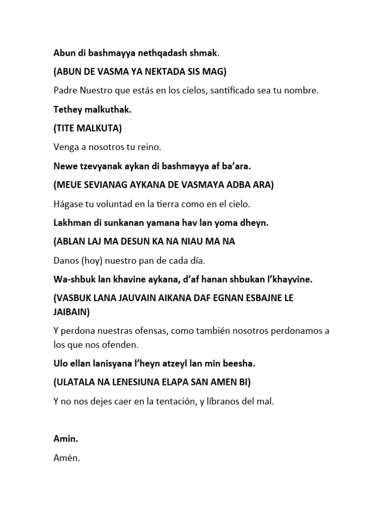 Padre Nuestro en Arameo: Texto y Traducción | PDF | Religión y ...