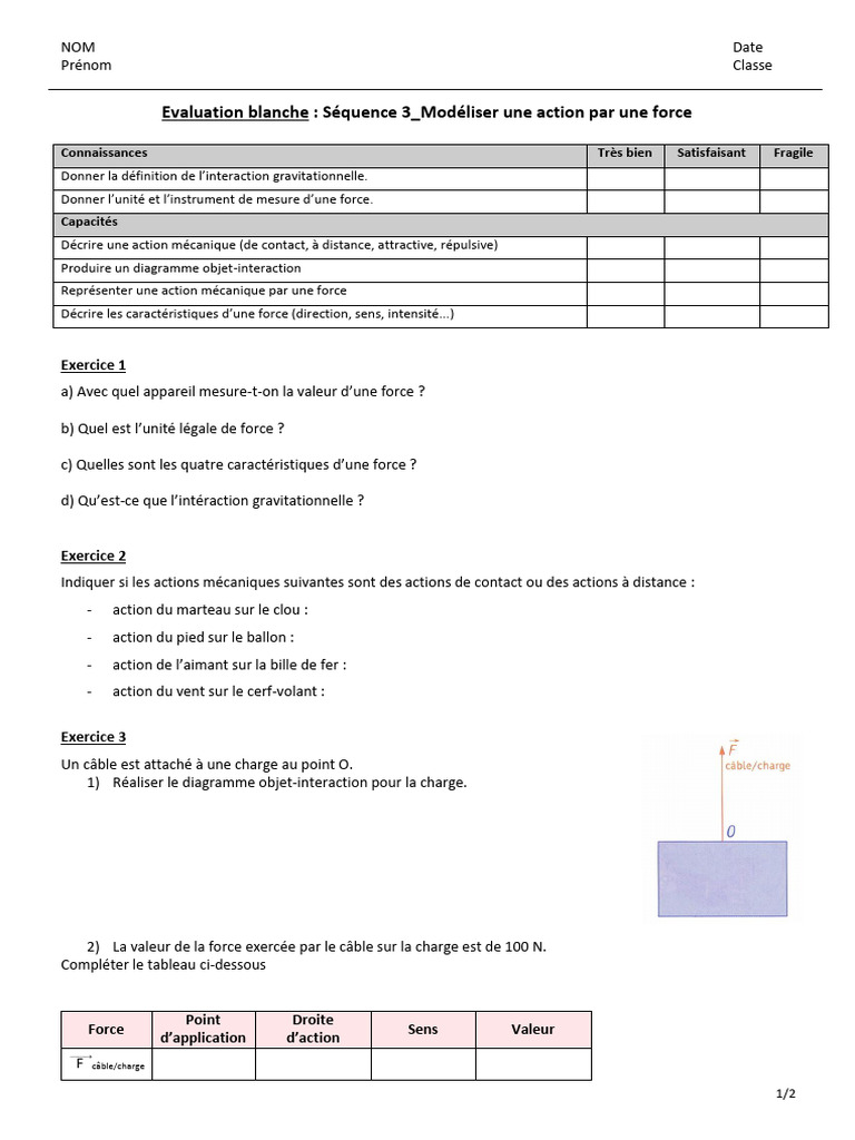 Évaluation sur les forces en physique 3ème | PDF | Physique | Sciences ...