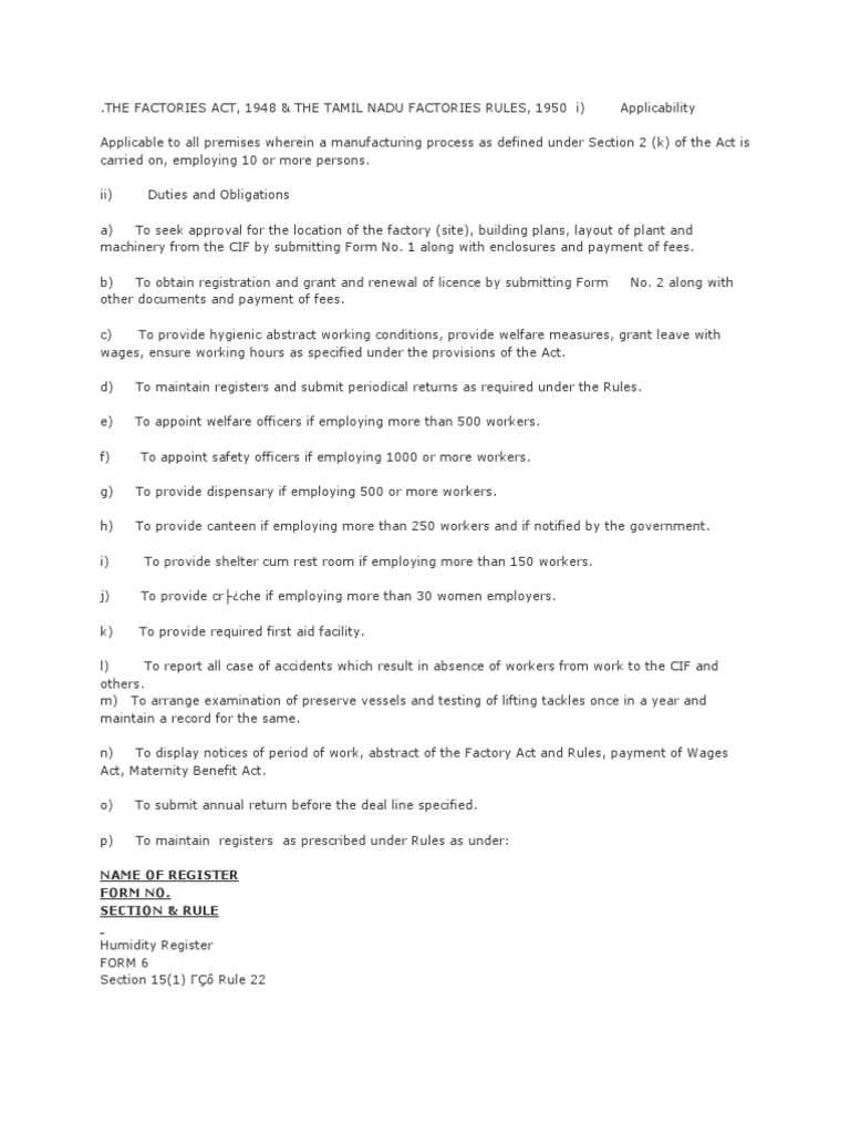 TN Factories Rules-Points | PDF | Factory | Justice