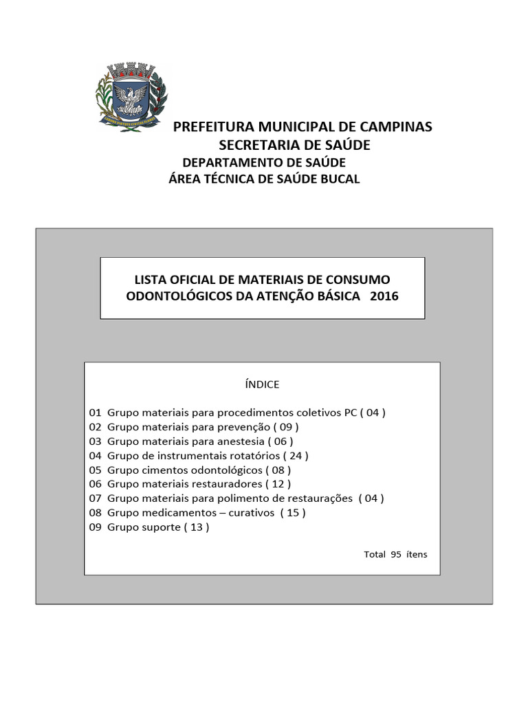 Lista Oficial De Materiais De Consumo Odontologicos Da Atencao Basica 