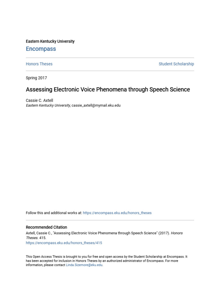 Assessing Electronic Voice Phenomena Through Speech Science | PDF ...