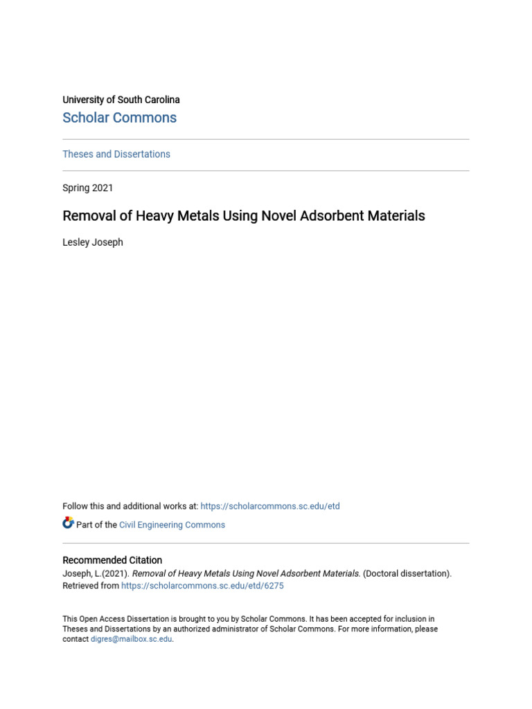 Removal of Heavy Metals Using Novel Adsorbent Materials | PDF ...