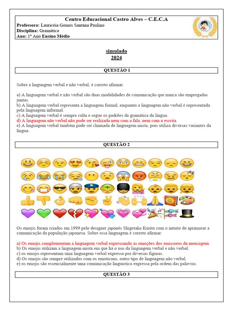Emojis: Linguagem Verbal e Não Verbal | PDF | Comunicação não verbal ...