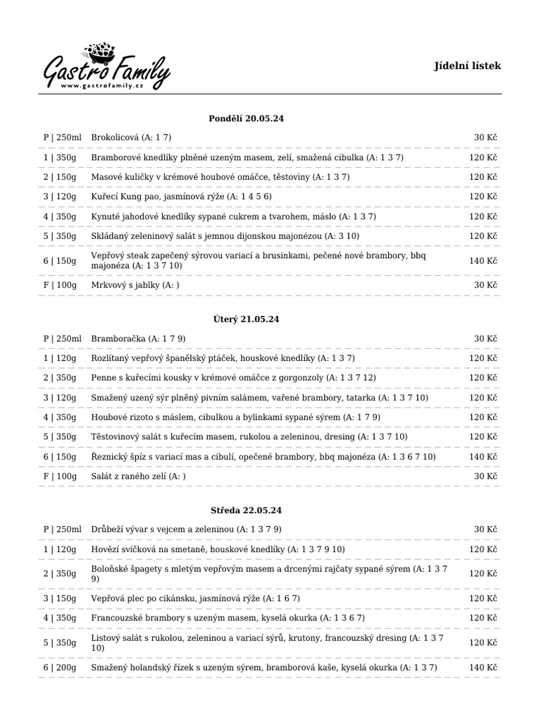 Jidelni Listek 1 | PDF