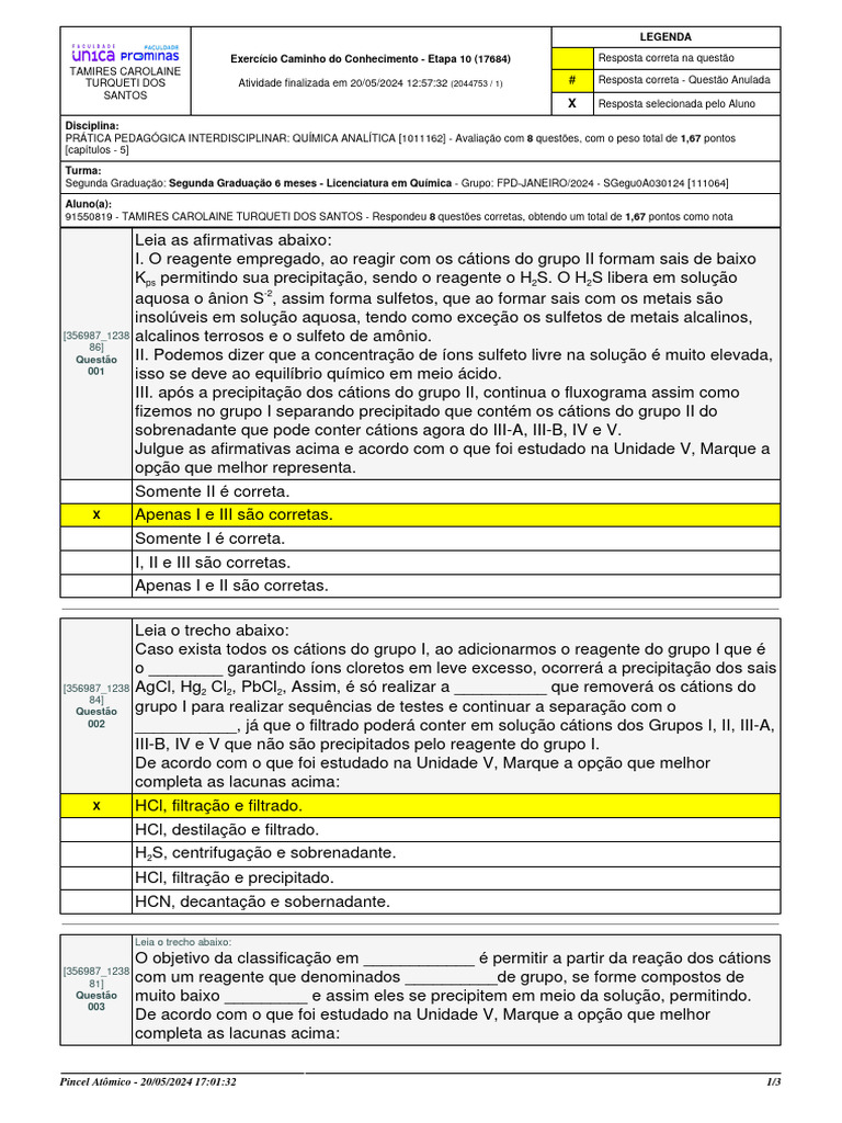 Revisao | PDF | Sal (Química) | Precipitação (Química)