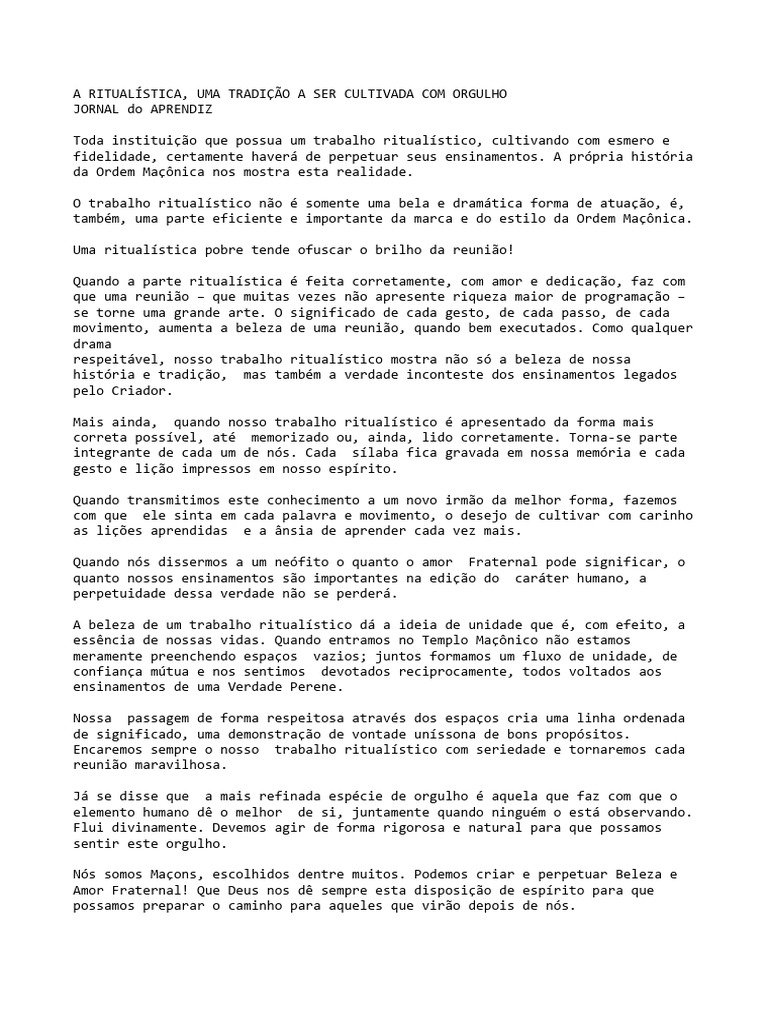 A Importância da Ritualística Maçônica | PDF | Amor | Aprendizado