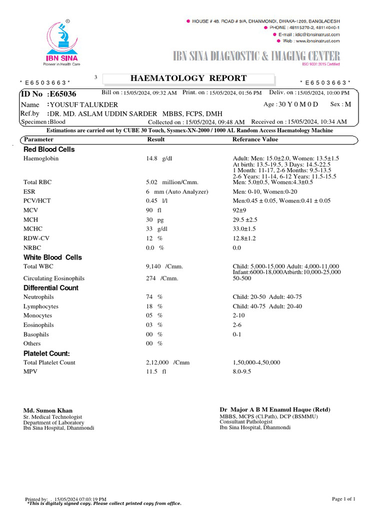 Hematology Report for Patient E6503663 | PDF | White Blood Cell | Cell ...