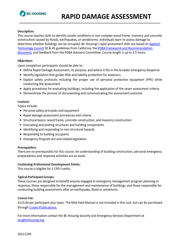 Rapid Damage Assessment Course | PDF | Business | Technology & Engineering