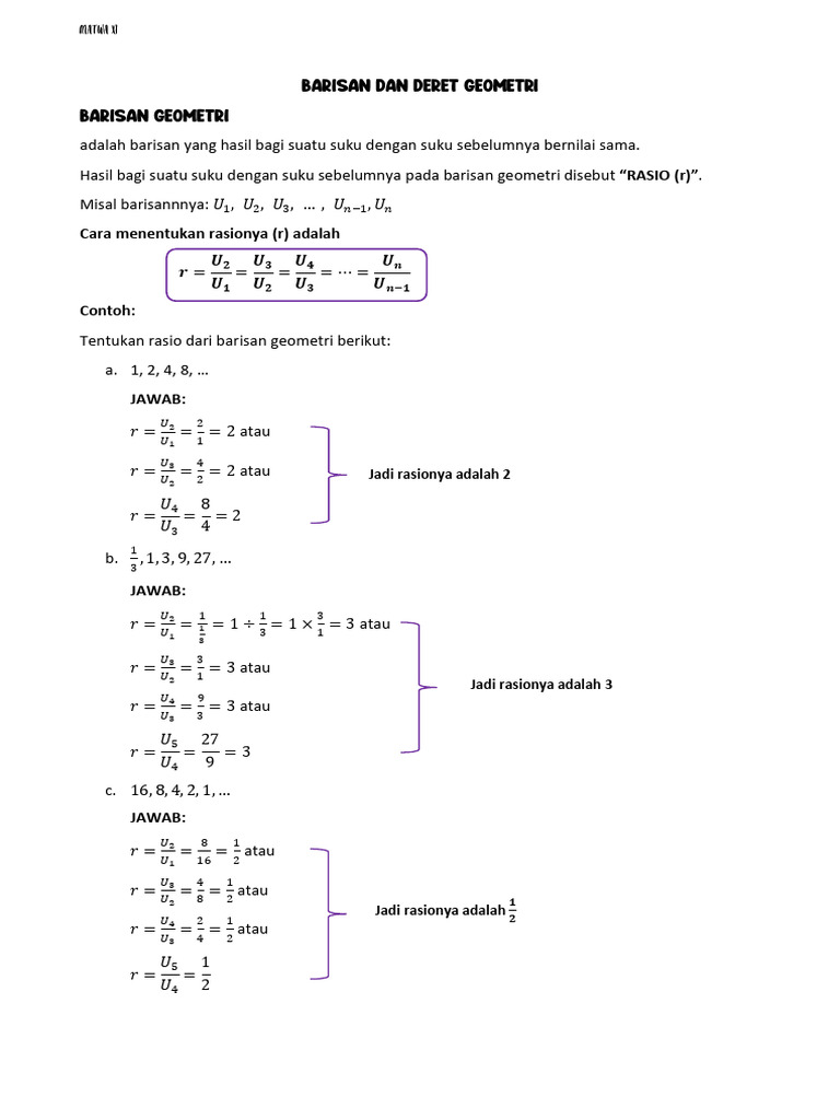 Rasio dan Suku Barisan Geometri | PDF | Metode & Bahan Ajar