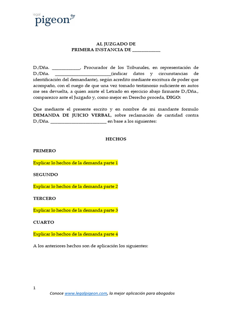 Modelo Demanda Juicio Verbal | PDF | Demanda judicial | Sentencia (ley)