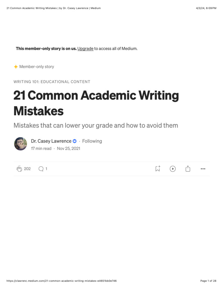 Avoiding 21 Academic Writing Mistakes | PDF | Citation | Sentence ...