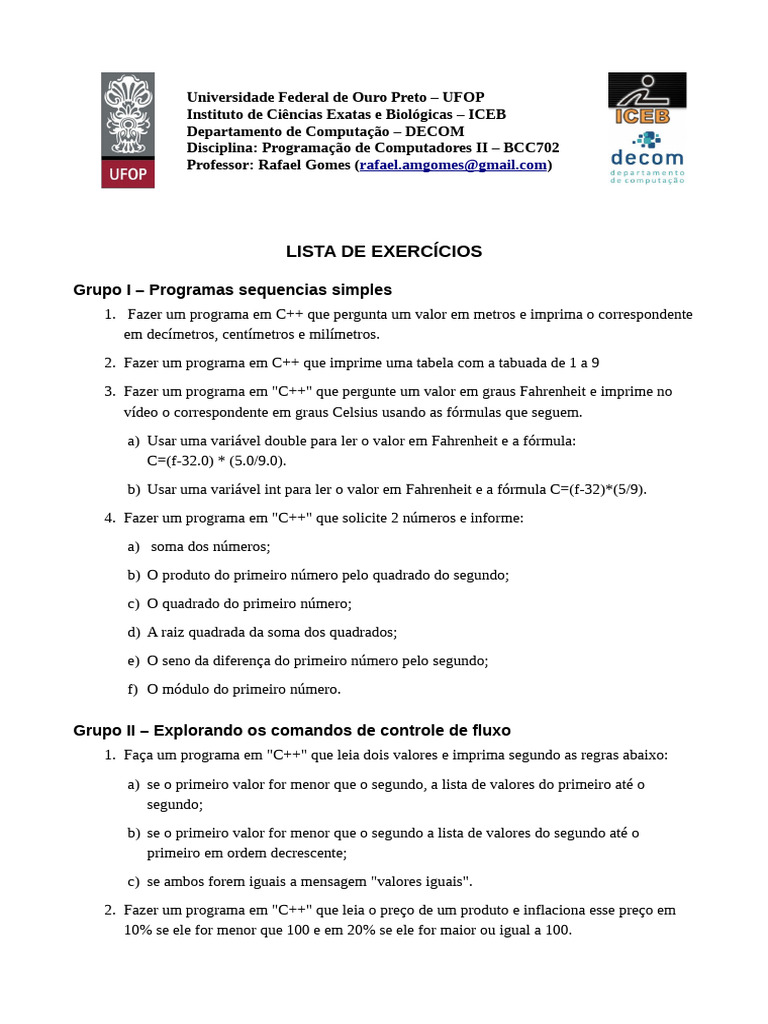 Exercícios de Programação em C++ | PDF | C ++ | Fahrenheit