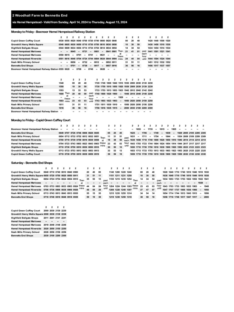 Bus Schedule for Hemel Hempstead Routes | PDF