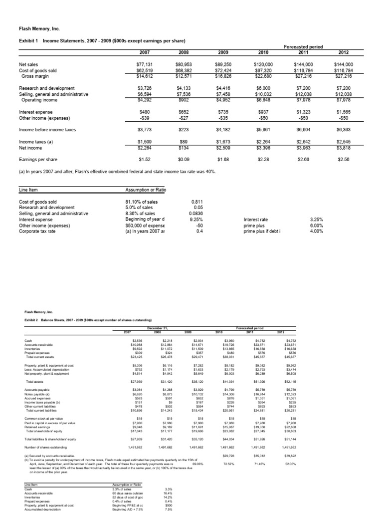 Flash Memory, Inc. Financial Forecasts 2007-2012 | PDF | Expense ...