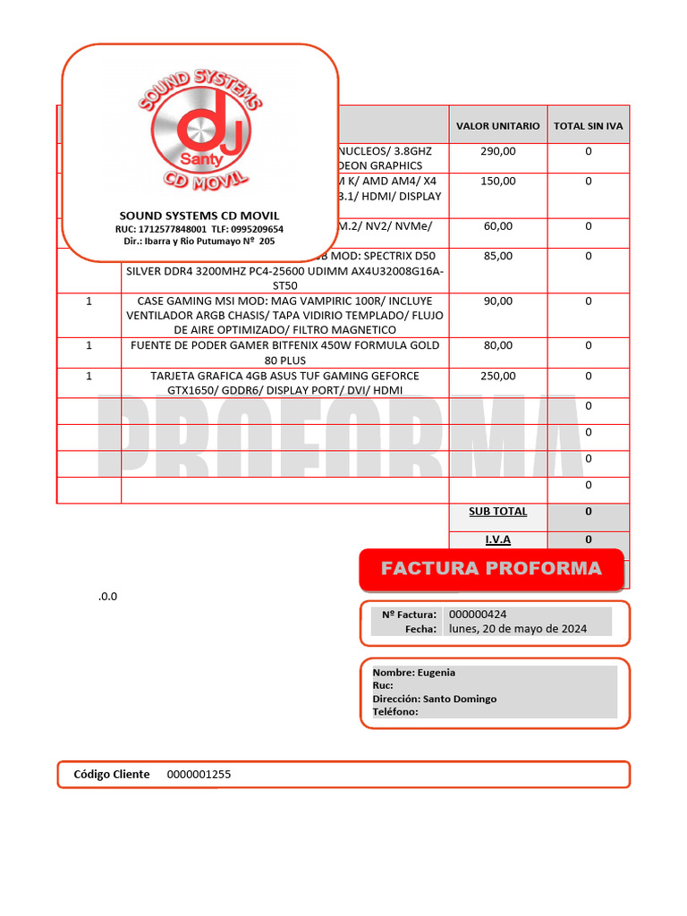 Componentes de PC en Factura Proforma | PDF | Compatibles con PC Ibm ...