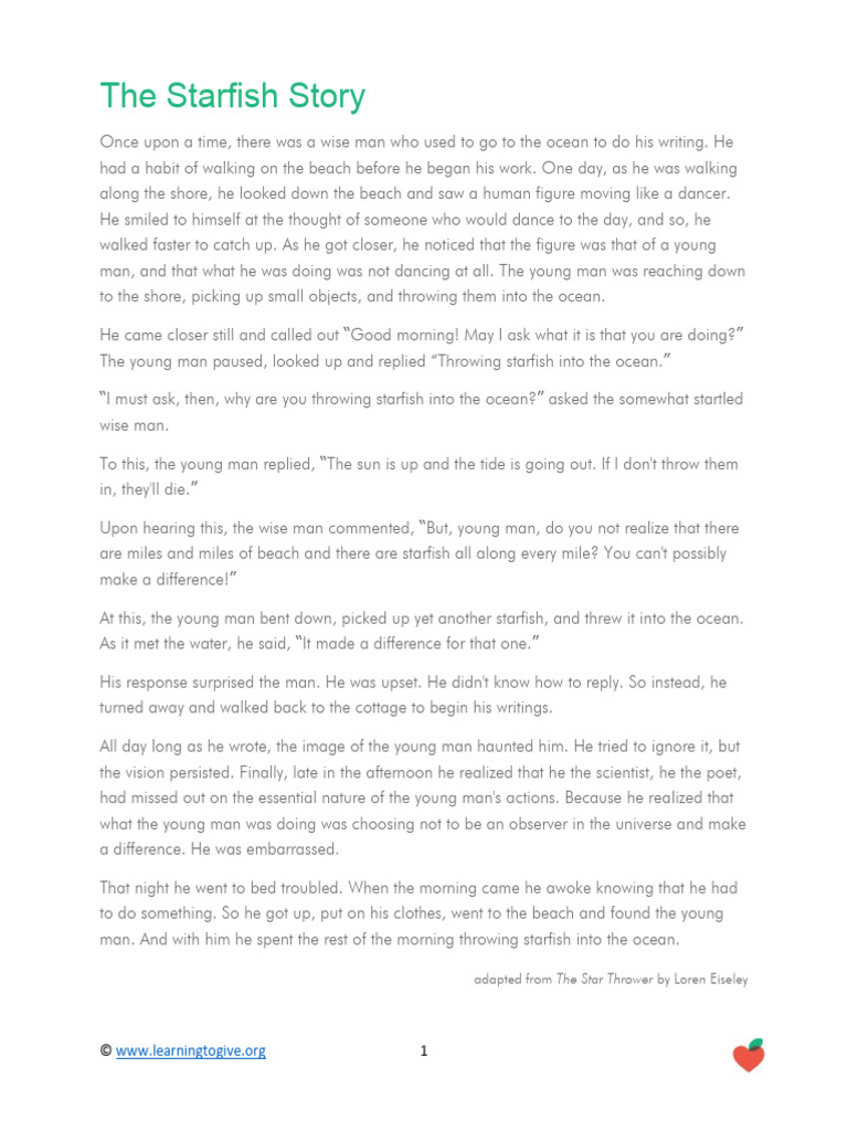 The Starfish Story: Making a Difference | PDF | Art