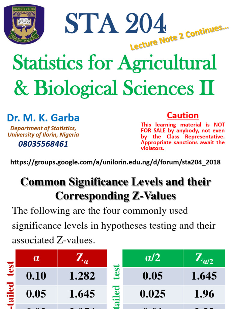 STA 204 Class Notes: Hypothesis Testing | PDF | Statistical Hypothesis ...