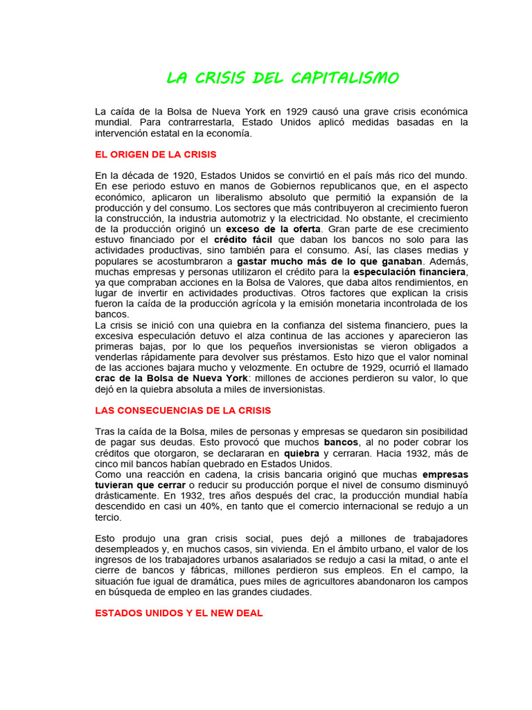 Crisis Del Capitalismo En 1929 Orígenes Y Consecuencias Pdf Nuevo