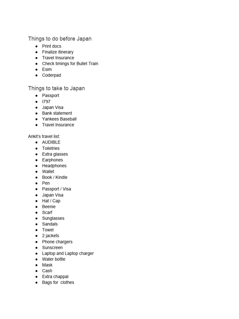 Essential Japan Travel Checklist | PDF
