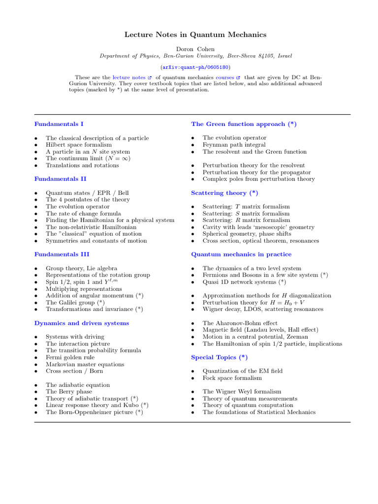 Quantum Mechanics Lecture Notes | PDF | Spin (Physics) | Quantum Field ...
