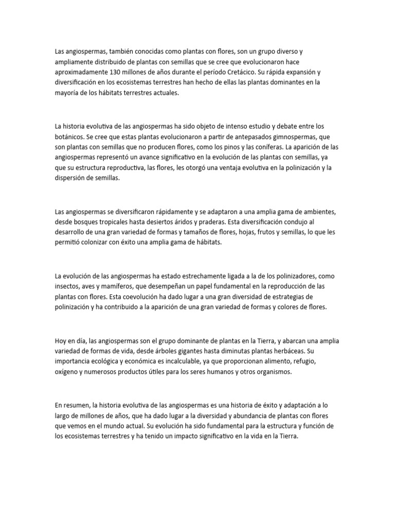 Características y evolución de angiospermas | PDF | Flores | Plantas