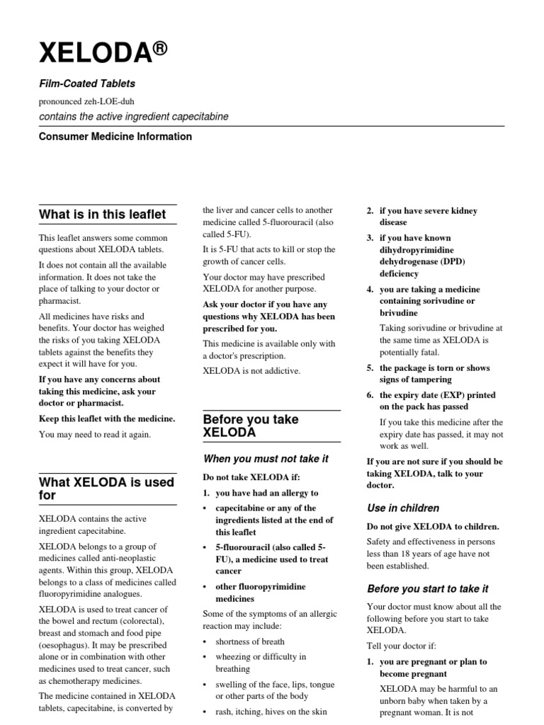 Xeloda: What Is in This Leaflet | PDF | Nausea | Pharmaceutical Drug