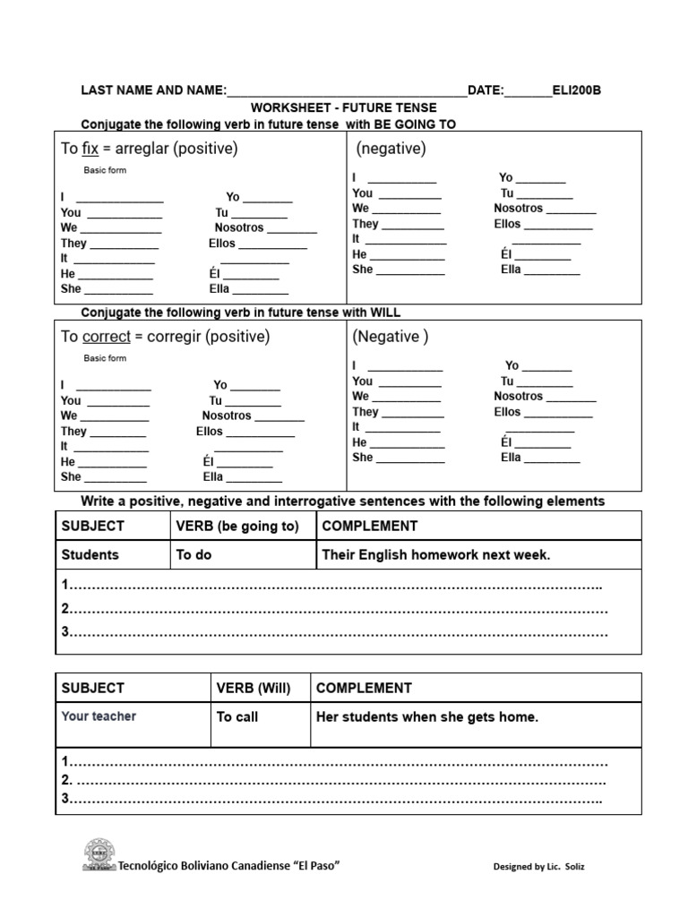 Future Tense Conjugation Worksheet | PDF | Grammatical Conjugation ...