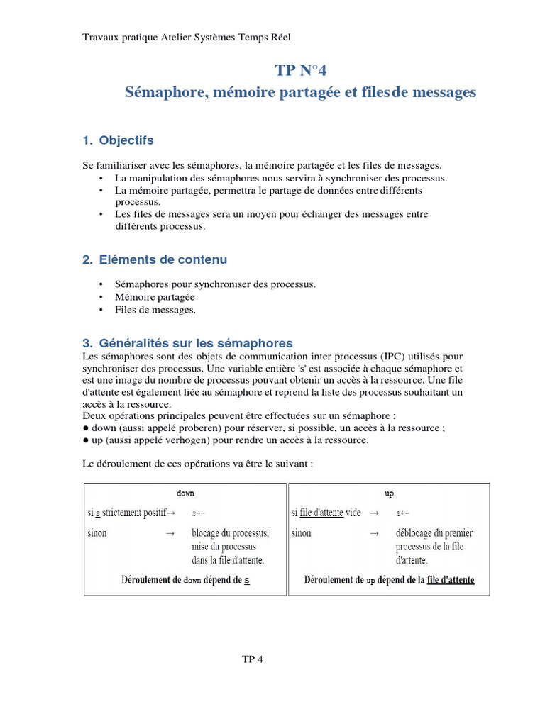 Sémaphores et Mémoire Partagée en TP | PDF | Architecture (Informatique ...