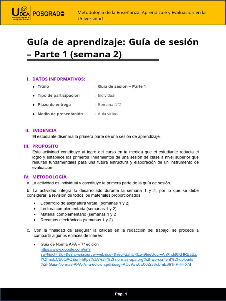 Guía de Aprendizaje - Guía de Sesión - Parte 1 (Semana 2) | PDF ...