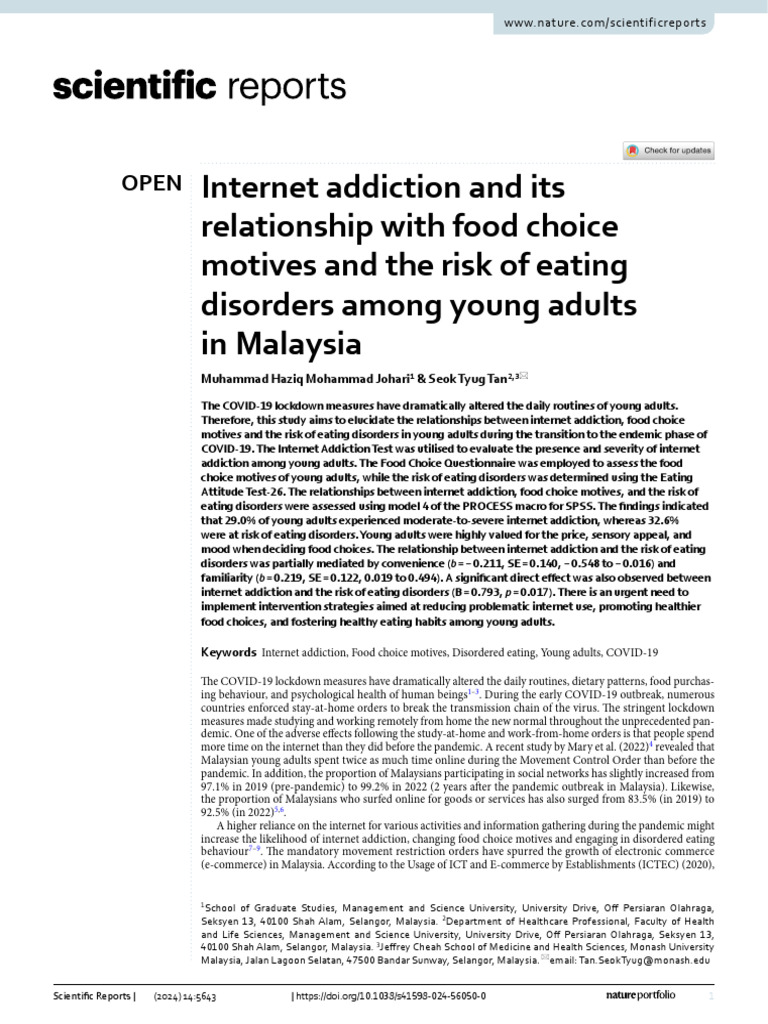 Internet Addiction and Its Relationship With Food Choice Motives and ...
