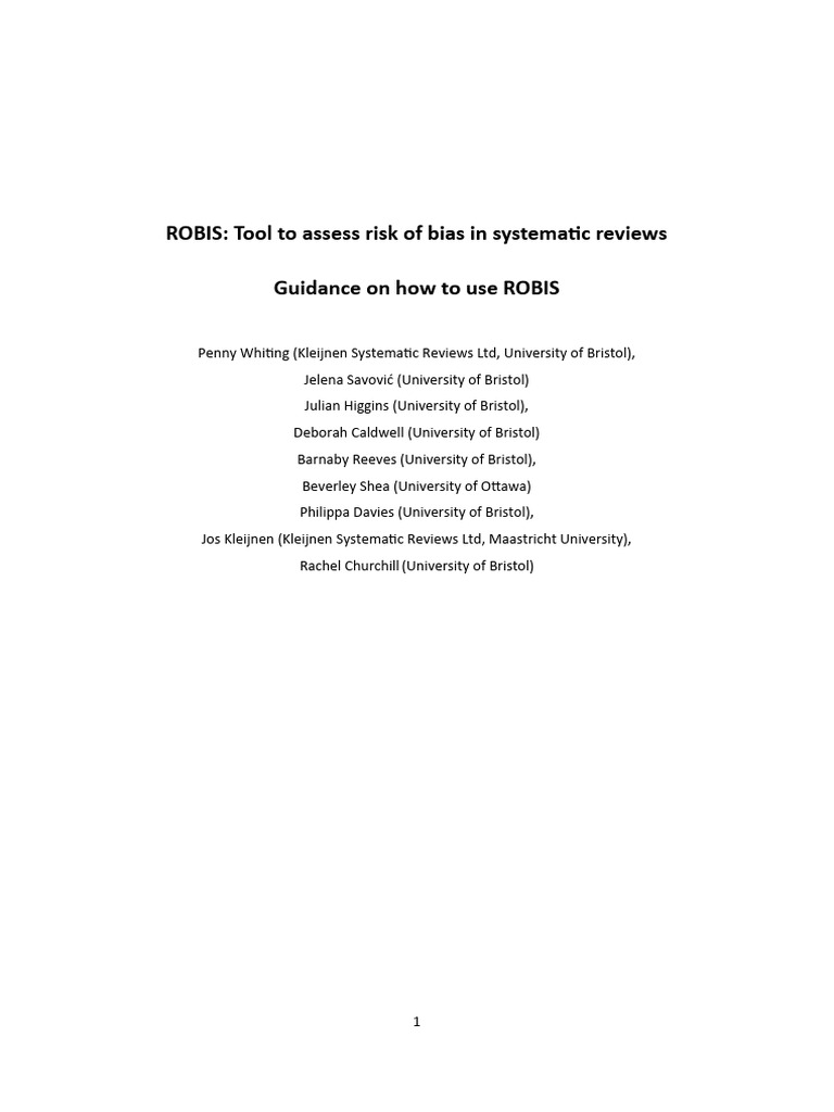 ROBIS Tool: Assessing Bias in Reviews | PDF | Systematic Review | Risk