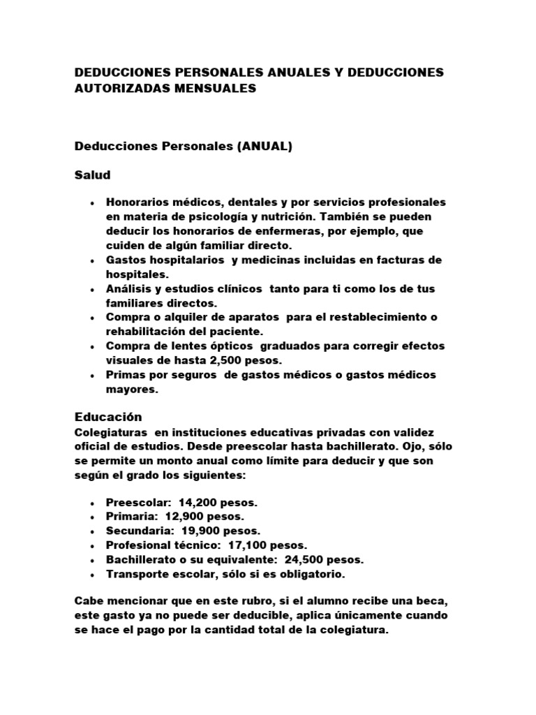 Deducciones Personales y Profesionales 2023 | PDF