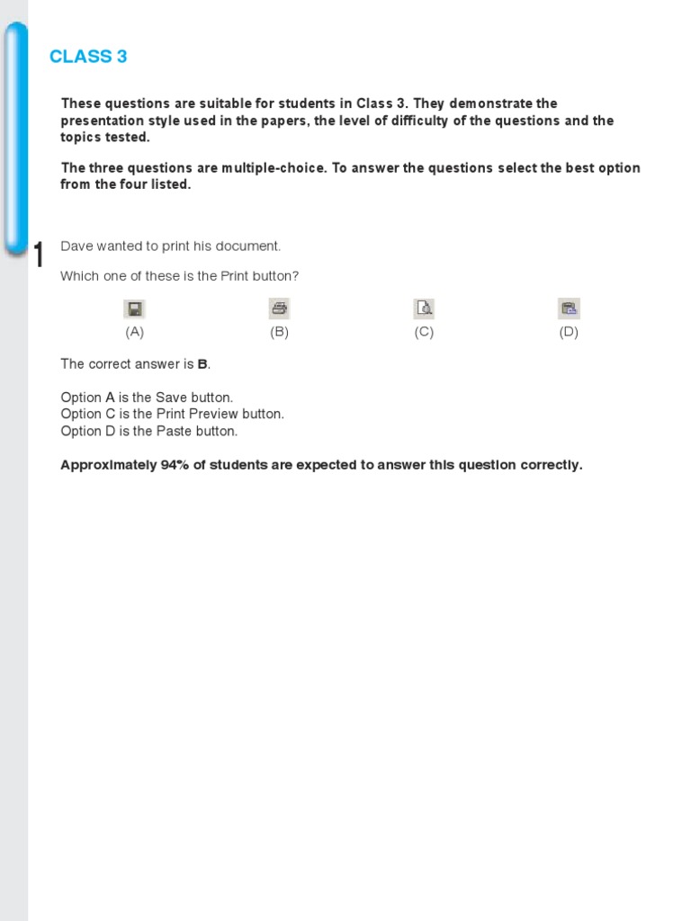 Class 3 Computer Skills Assessment | PDF