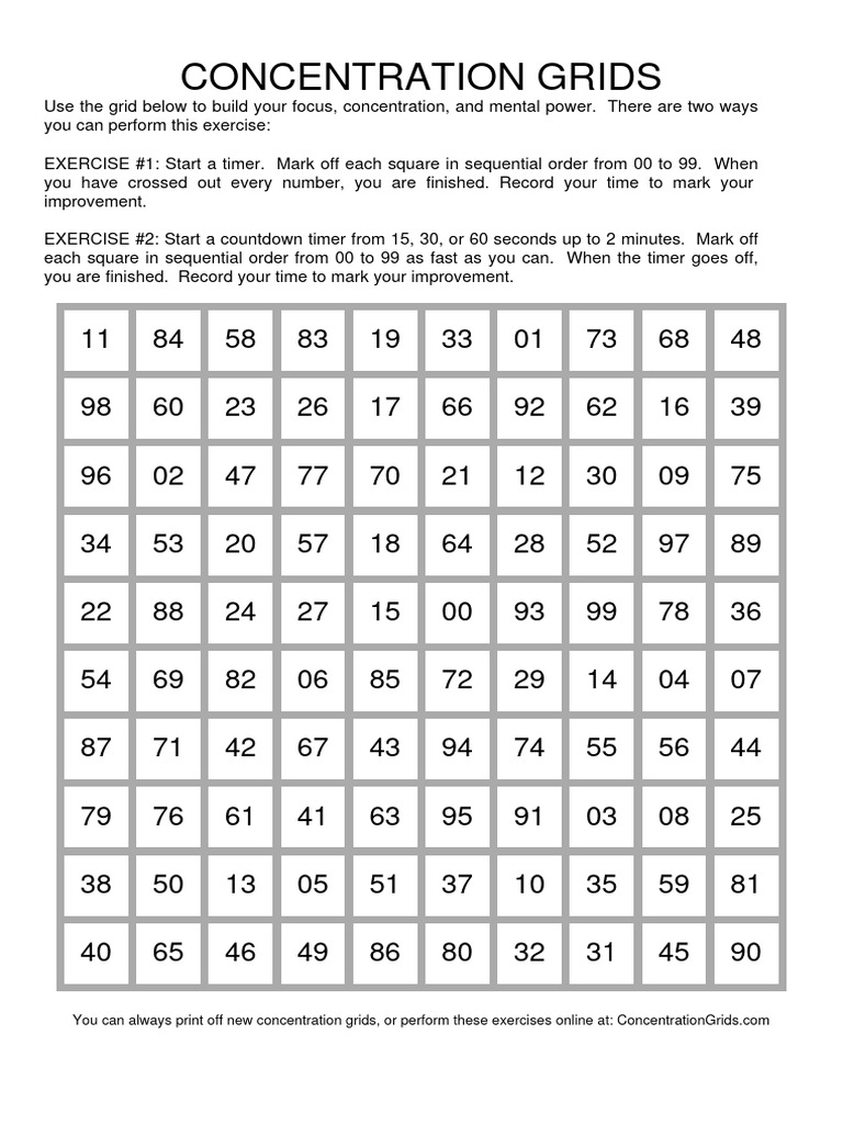 Concentration Grid Exercises for Focus | PDF