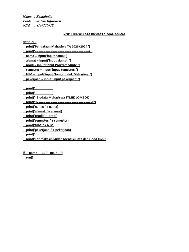 Tugas Biodata (PYTHON) | PDF
